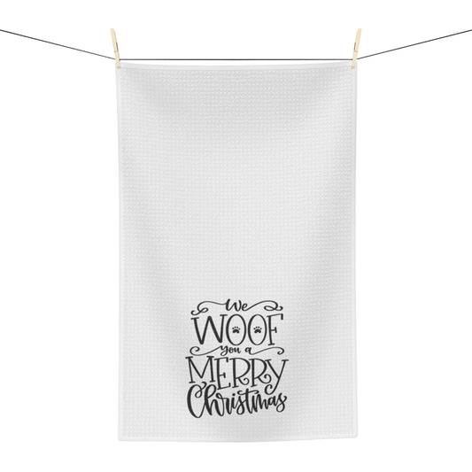 Tea Towel - "We Woof You a Merry Christmas" Holiday Kitchen Towel for Dog Lovers