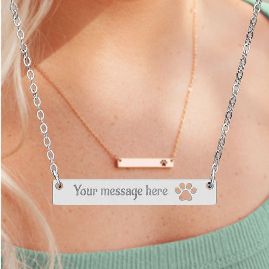 Engravable Paw Bar Necklace — Personalized Cutout Paw Pendant