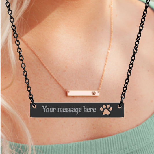 Engravable Paw Bar Necklace — Personalized Cutout Paw Pendant