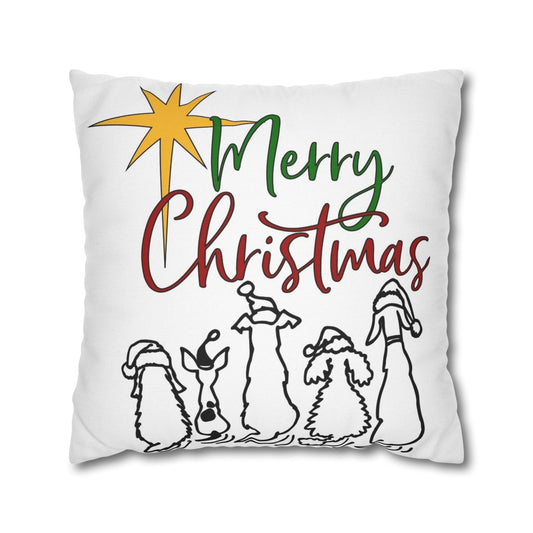 Faithful Dogs Merry Christmas — Festive Holiday Decorative Throw Pillow Cover